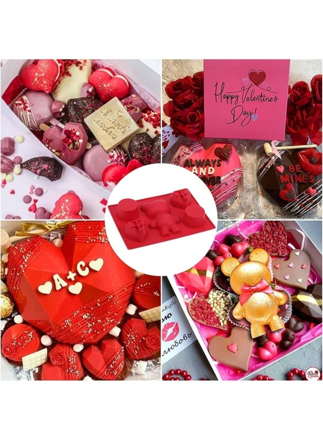 CLENEA Chocolate Molds Silicone for Bear Snack Treat Box, 2 Pcs Bear Diamond Heart Cylinder 3 in 1 Silicone Molds for Baking, DIY Breakable Christmas Day Valentines Day Gifts - Image 4